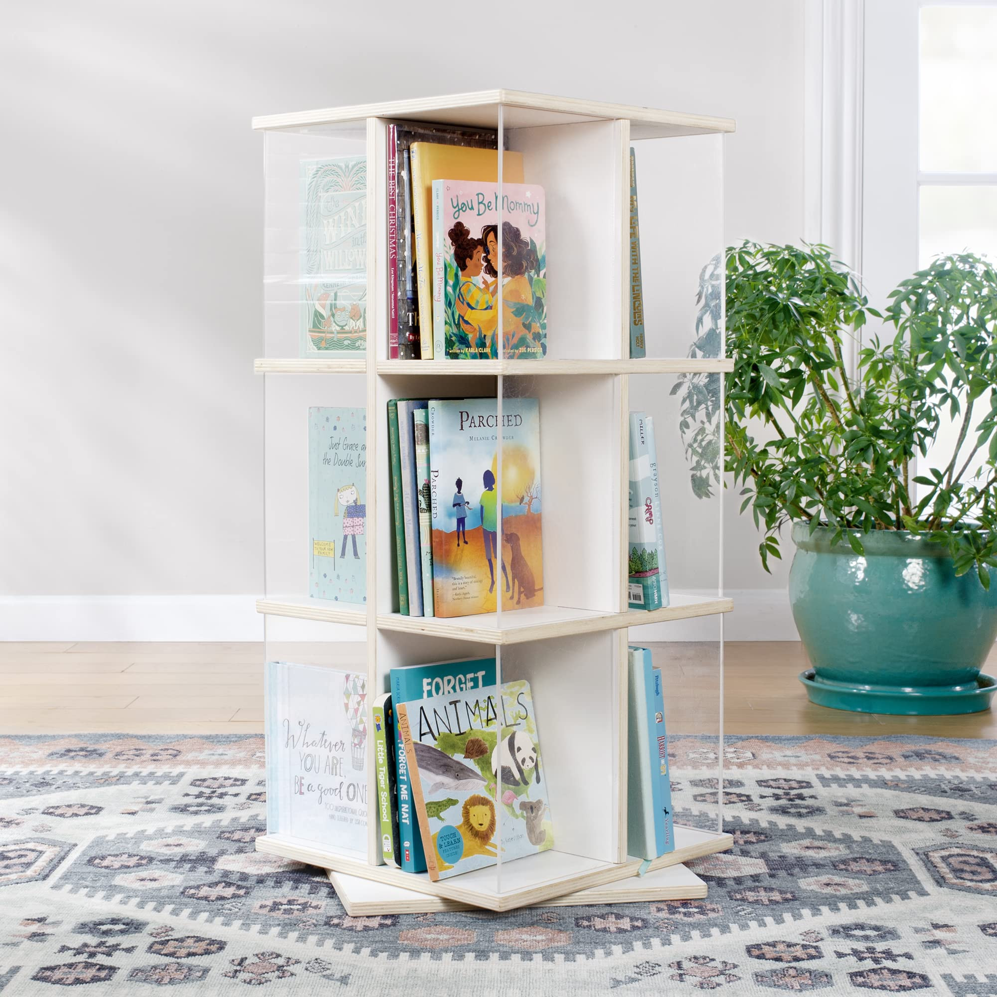 Guidecraft EdQ Rotating Bookshelf for Kids - White: 360 Spinning Plywood Book Organizer with Acry... | Amazon (US)