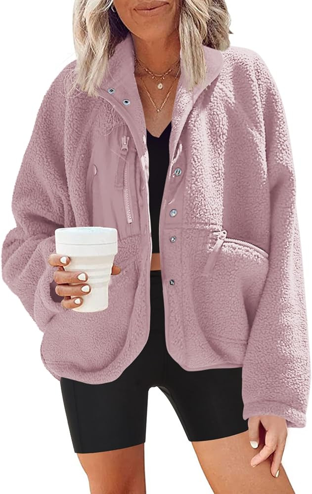 Nirovien Womens Fuzzy Fleece Jacket Button Down Sherpa Coats Casual Winter Warm Outwear with Pock... | Amazon (US)