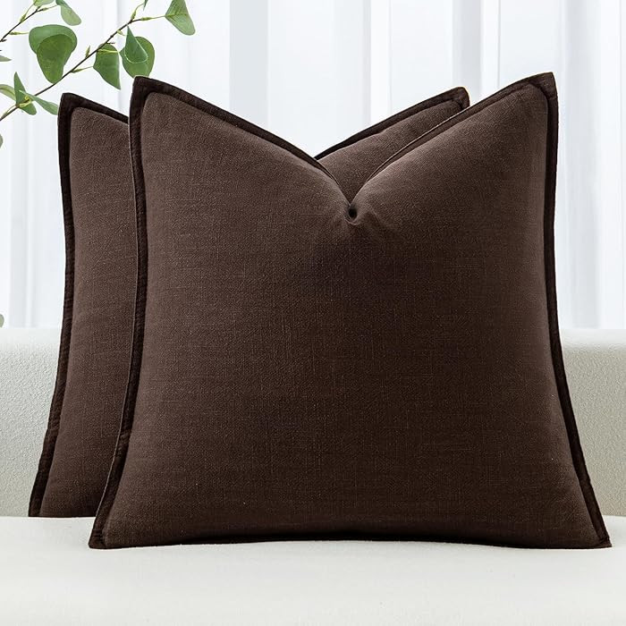 MIULEE Decorative Linen Pillow Covers 20x20 Inch Dark Brown Boho Farmhouse Neutral Winter Couch T... | Amazon (US)