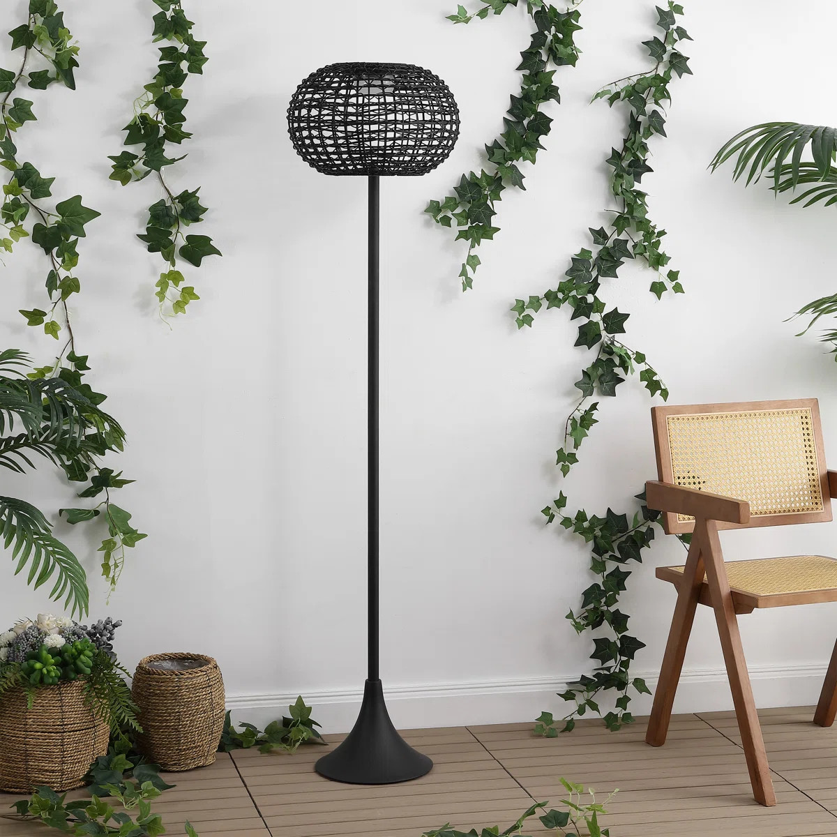 Jaemin 58" Modern Coastal Faux Rattan Integrated Indoor/Outdoor LED Solar Powered Floor Lamp | Wayfair North America