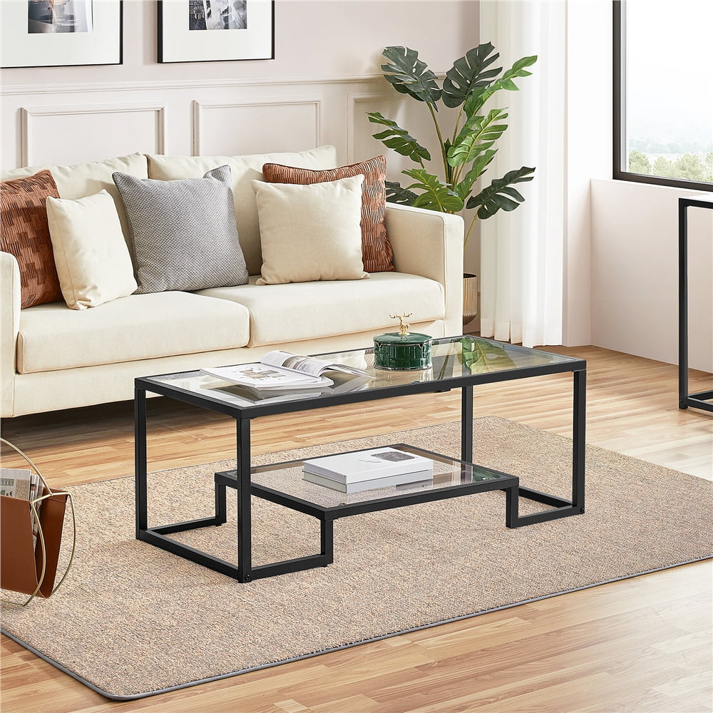 Smile Mart Modern Glass Coffee Table with Metal Frame, Black | Walmart (US)