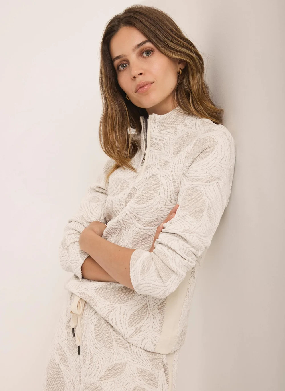 Neutral Jacquard Long Sleeve Top | Mint Velvet