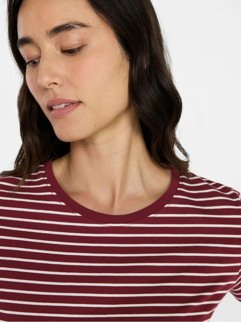 Time and Tru Women's Cotton Crewneck Tee with Short Sleeves, Sizes XS-XXXL | Walmart (US)