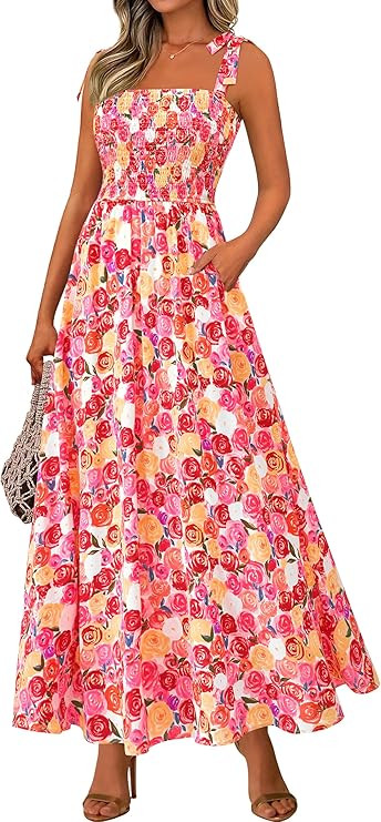 PRETTYGARDEN Womens Summer Dresses Floral Sleeveless Smocked Maxi Dress Boho Spaghetti Strap A Li... | Amazon (US)
