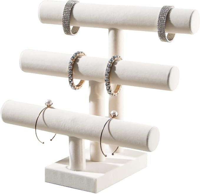 3 Tier Bracelet Holder,Bracelet Display Stand,Beige Velvet Jewelry Organizer Displays for Necklac... | Amazon (US)