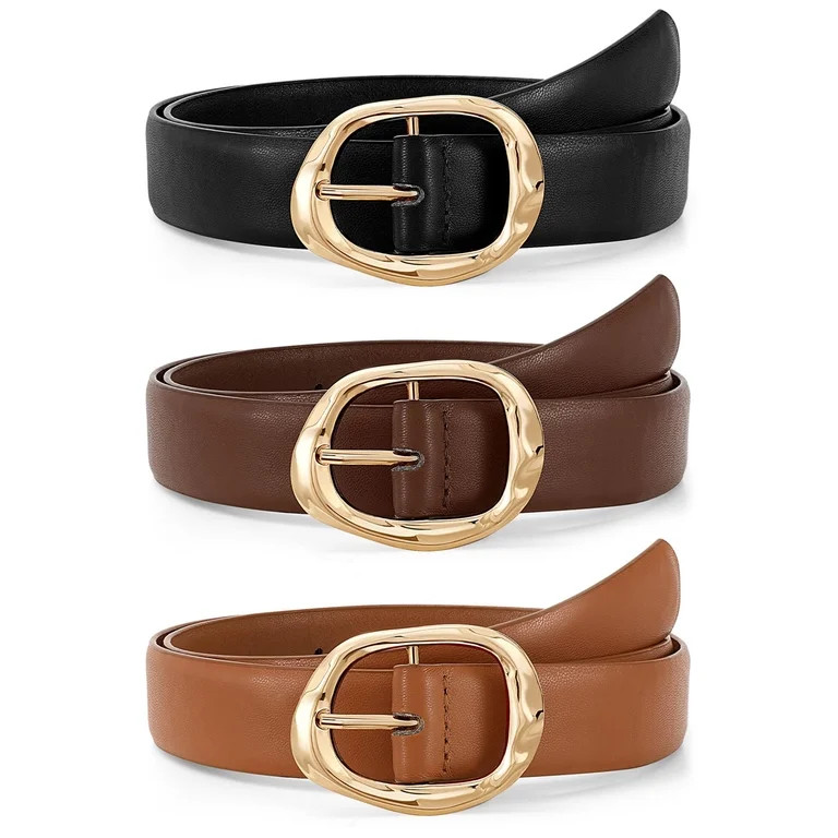 SUOSDEY 3 Pack Women Belts for Jeans Pants Ladies Leather Waist Belt with Liquid Shapes Gold Buck... | Walmart (US)