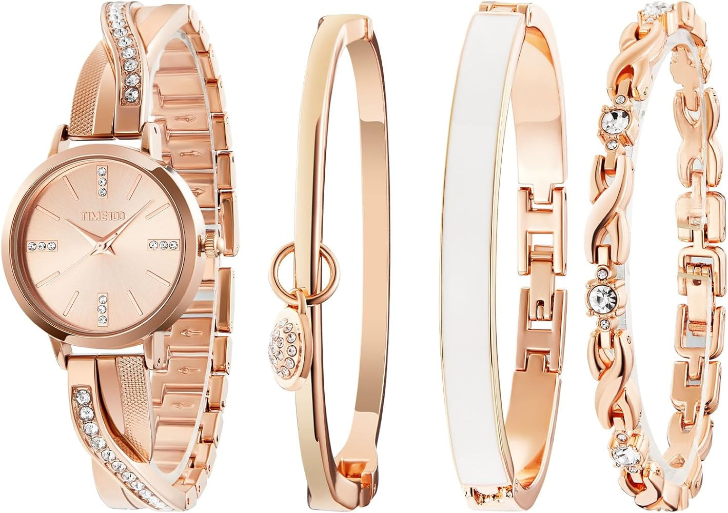 TIME100 Women's Watch Set Rectangle Round Bracelet Premium Crystal Accented Bangle Watch Gifts fo... | Amazon (US)