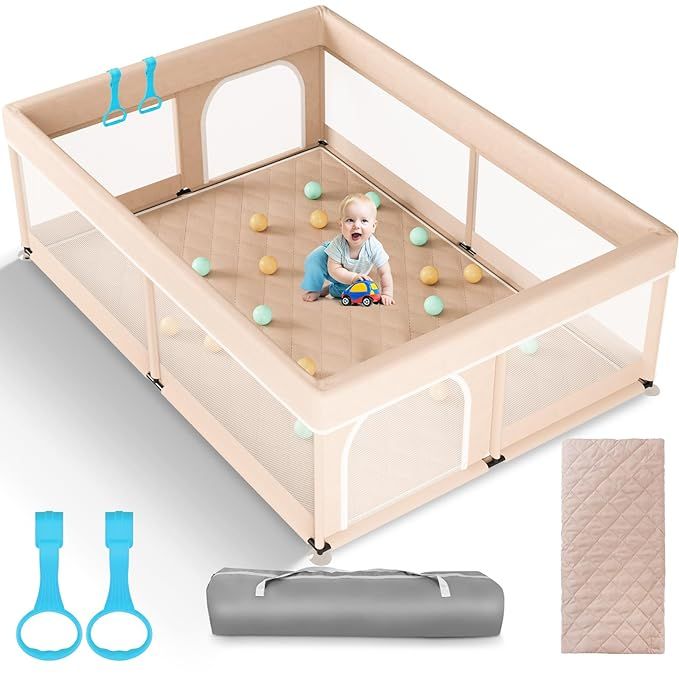 Omzer Baby Playpen with Mat 71"×59" - Extra Large Playpen for Babies and Toddlers with Mat Inclu... | Amazon (US)