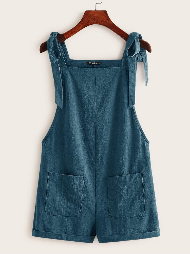 SHEIN EZwear Knot Strap Pocket Patched Pinafore Romper
       
              
              $12.9... | SHEIN