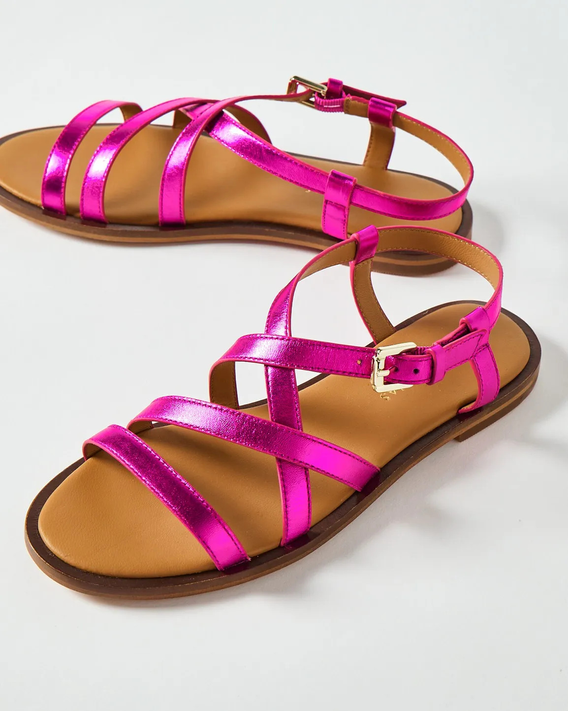 Pink Metallic Strappy Leather Sandals | Oliver Bonas | Oliver Bonas (Global)