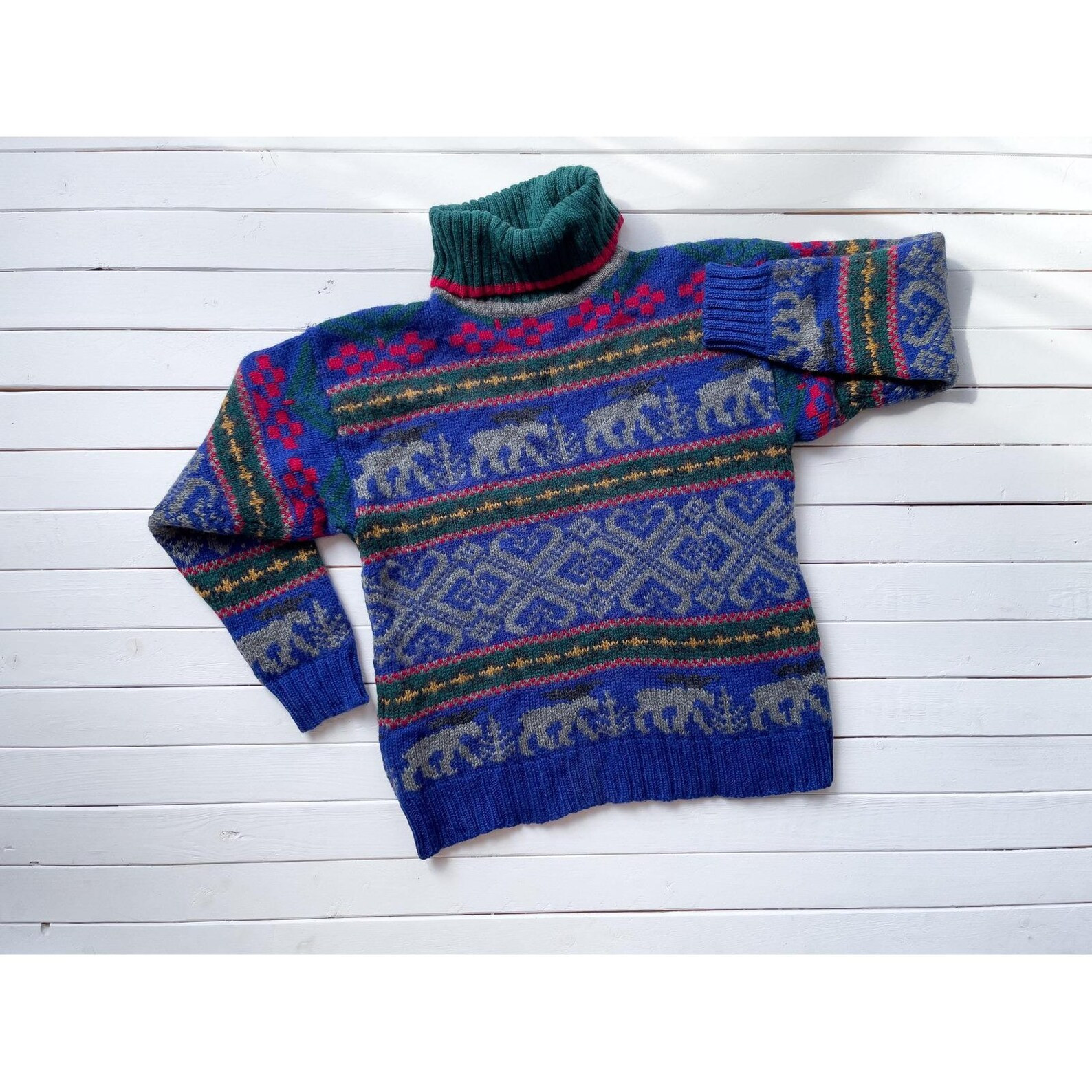 vtg Eddie Bauer blue wool moose turtleneck sweater | Etsy (US)