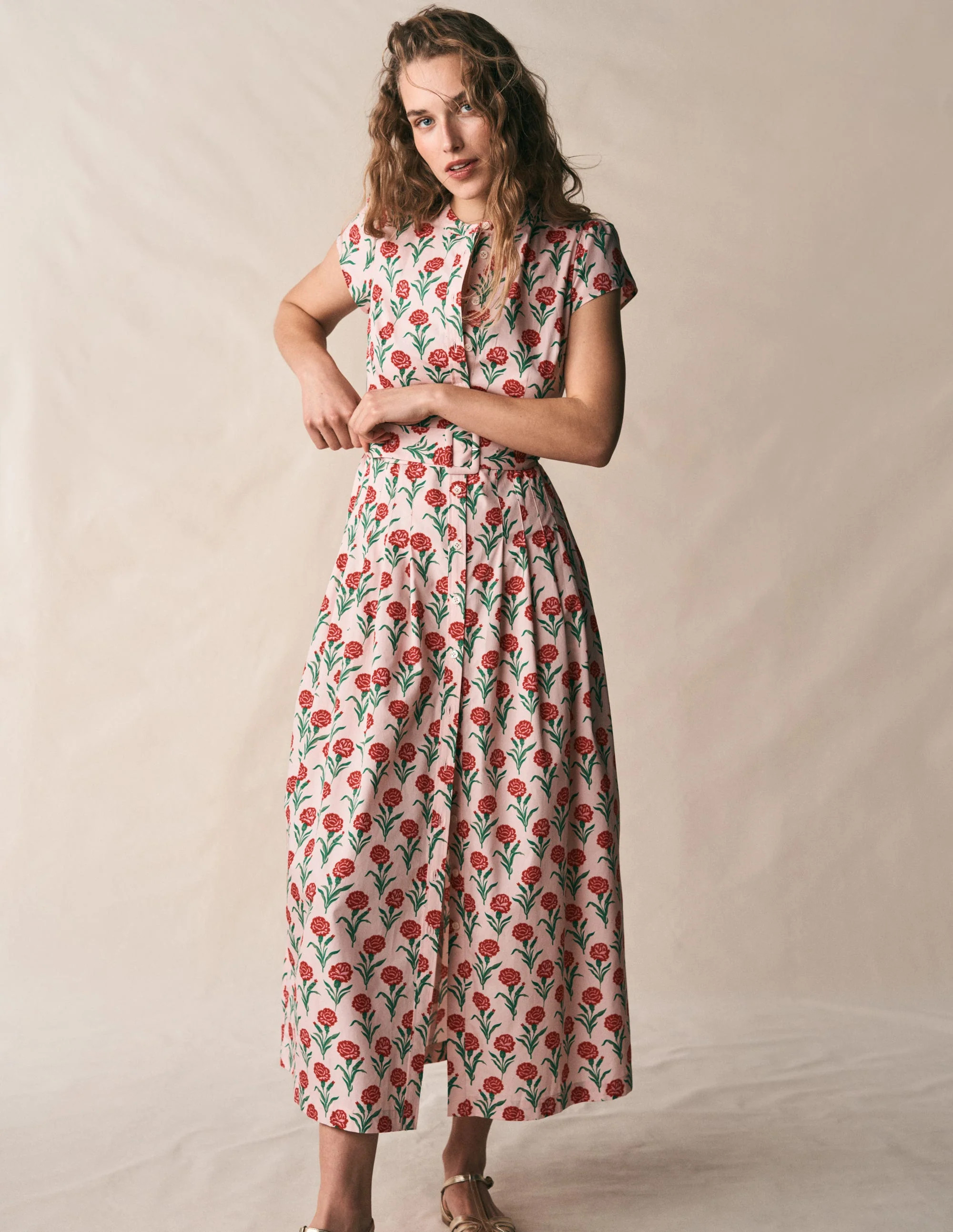 Arabella Cotton Maxi Dress-Pink Carnation Stem | Boden (US)