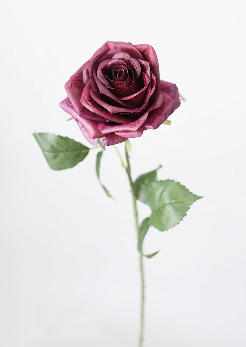 Silk Flowers Rose in Plum Purple - 21.5" | Afloral