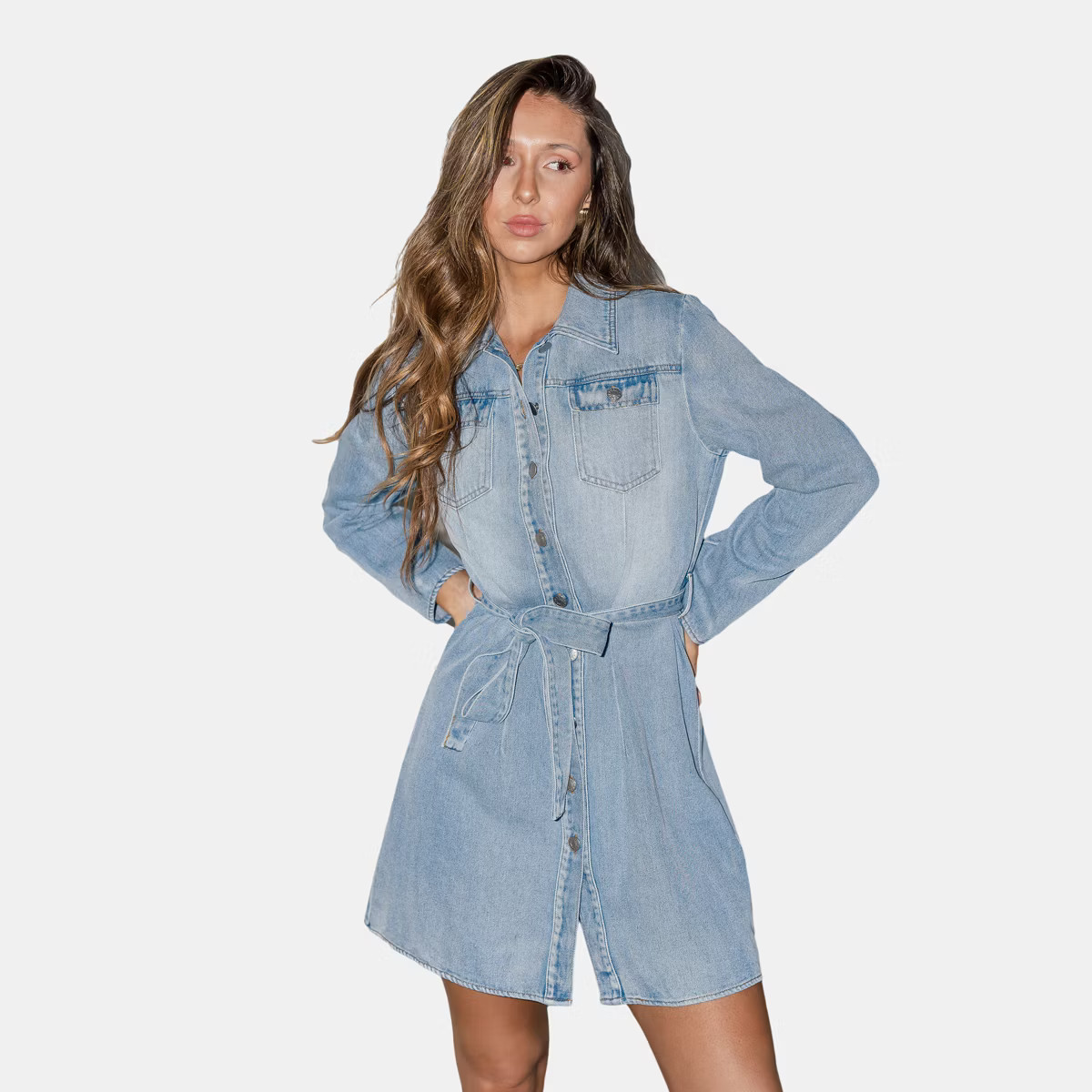 Women's Faded Denim Collared Button-Up Mini Shirt Dress - Cupshe-XL-Blue | Target