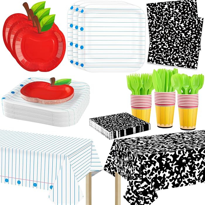 170 Pcs Back to School Party Supplies Tableware Set Red Apple Pencils Paper Plates Napkins Cups C... | Amazon (US)