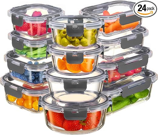 FineDine 24 Piece Premium Borosilicate Glass Meal Prep Containers Glass - Airtight Food Storage C... | Amazon (US)
