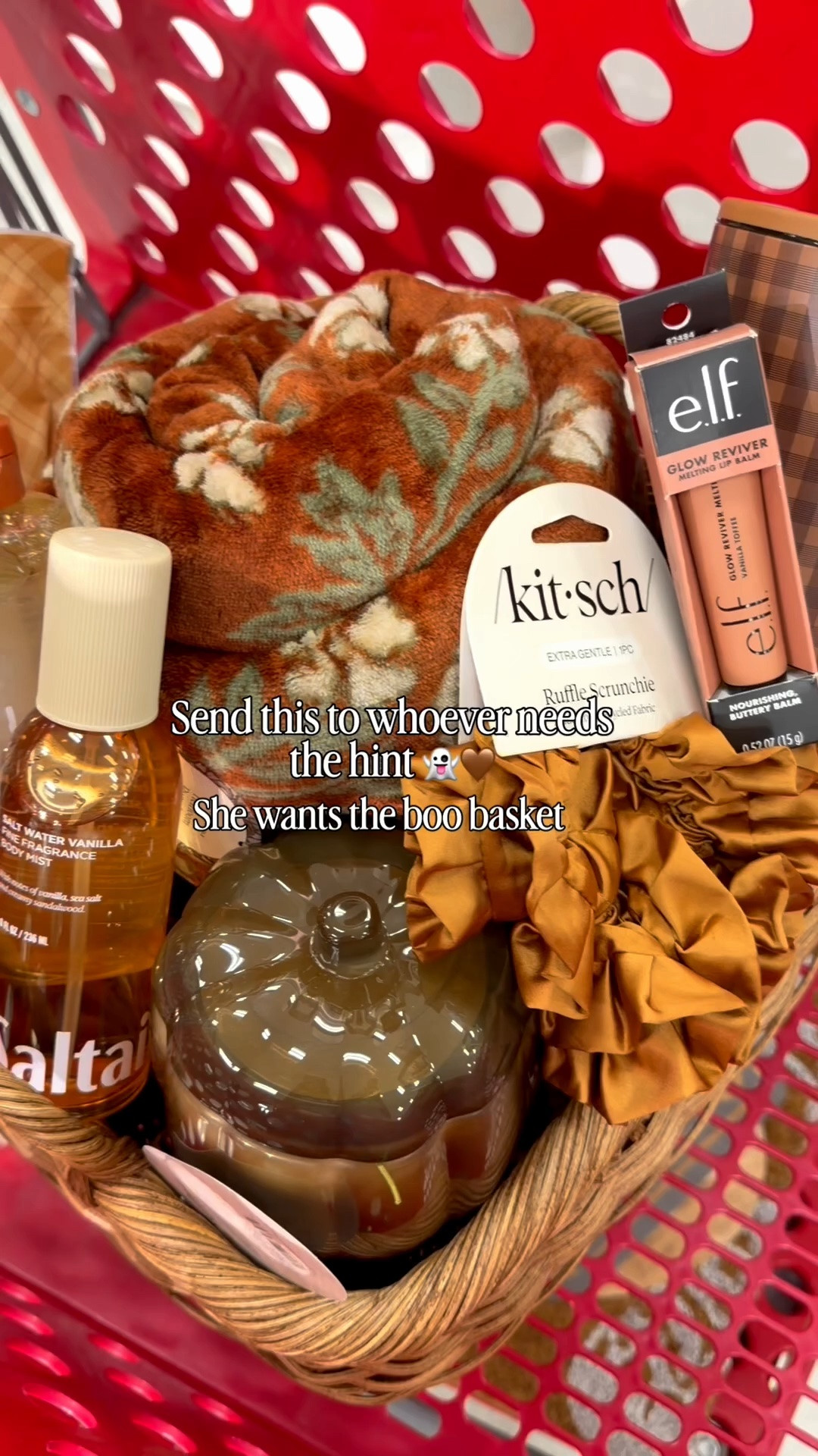 The cutest little Target boo basket 👻🤎 Cozy fall blanket, pumpkin candle, body care, lip balm, scrunchies + a few sweet treats! Such a cute fall gift idea

#LTKSeasonal #LTKmomlife #LTKselfcare