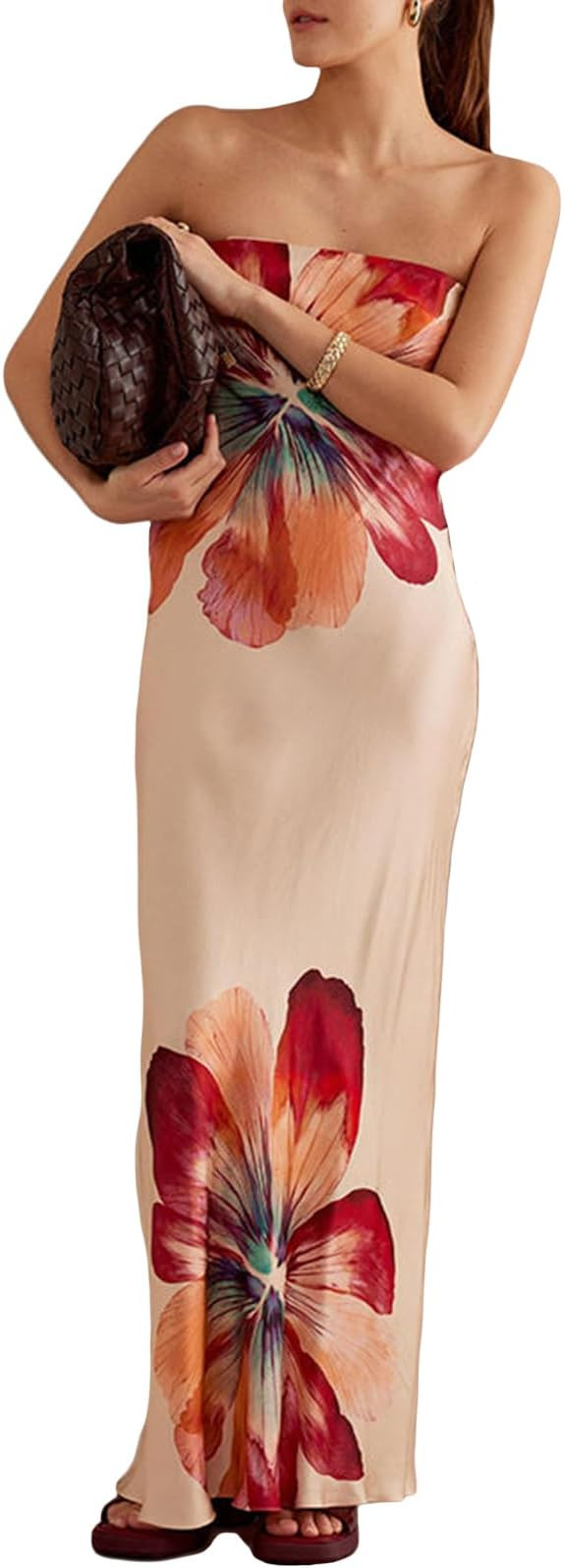 Women Colorful Tube Maxi Dress Graphic Print Strapless Long Dress Sleeveless Off Shoulder Floral ... | Amazon (US)