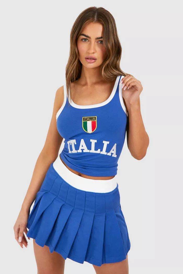 Italia Set Embroidered Vest Top | boohoo (US & Canada)