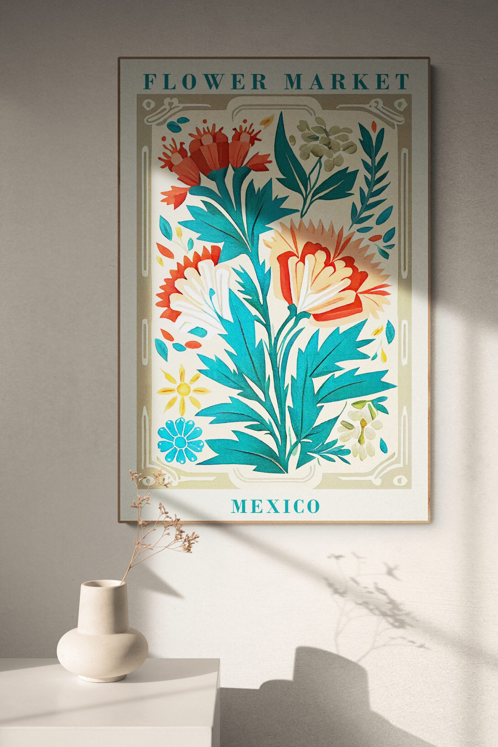 Flower Market Mexico City Print Red Floral Print Flower Market Prints Digital Art Download Trendy... | Etsy (US)