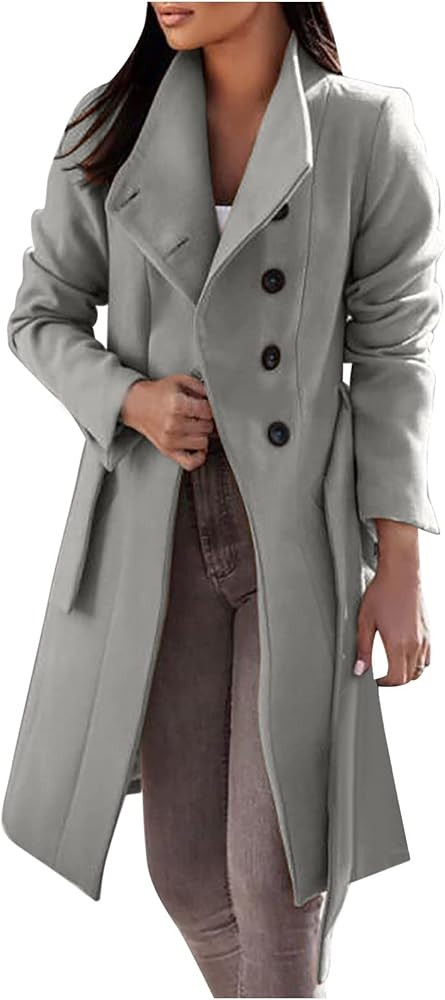 Womens Fall Winter Woolen Coat Trench Jacket Long for Women #D3 | Amazon (US)
