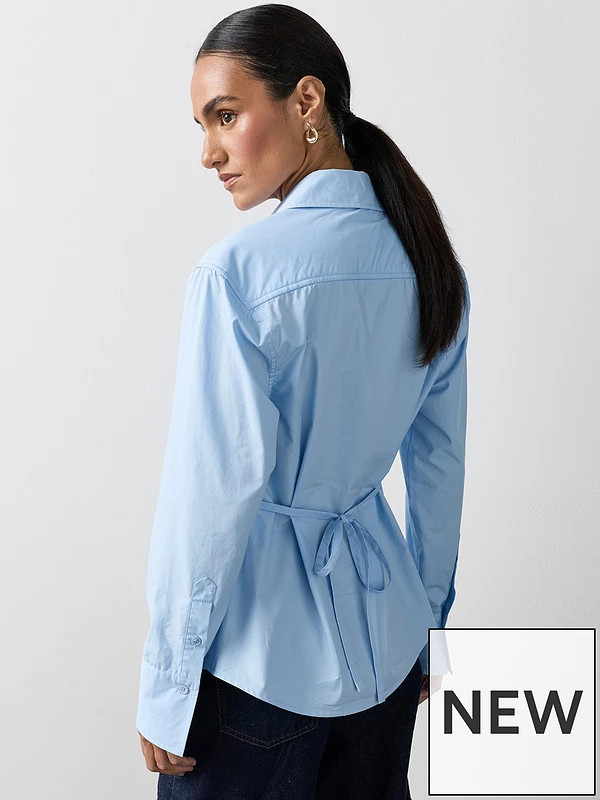 Michelle Keegan Structured Cinch Waist Shirt - Blue | Very (UK)