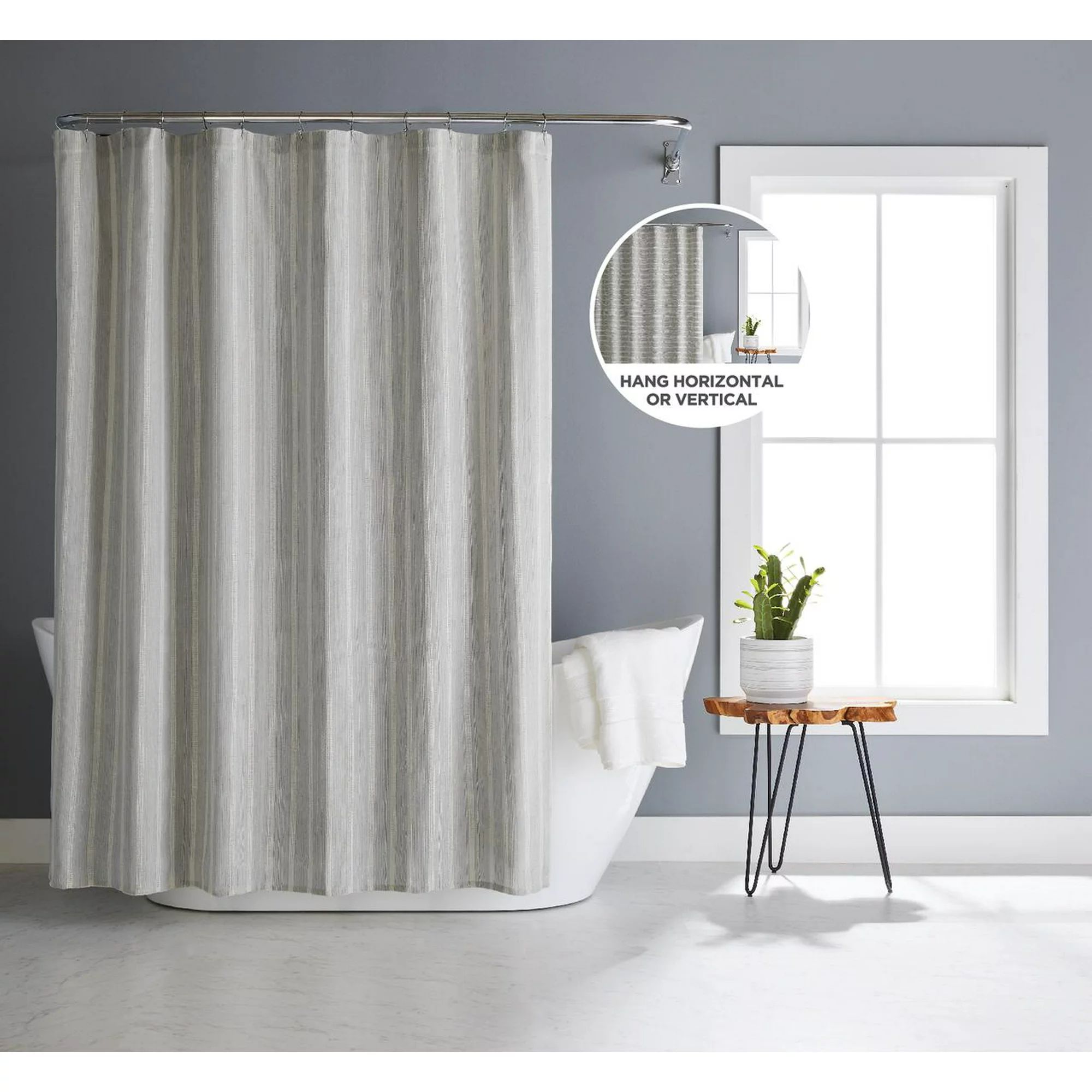 Better Homes & Gardens Basketweave Stripe Poly-Cotton Fabric Shower Curtain, 72" x 72", Grey | Walmart (US)