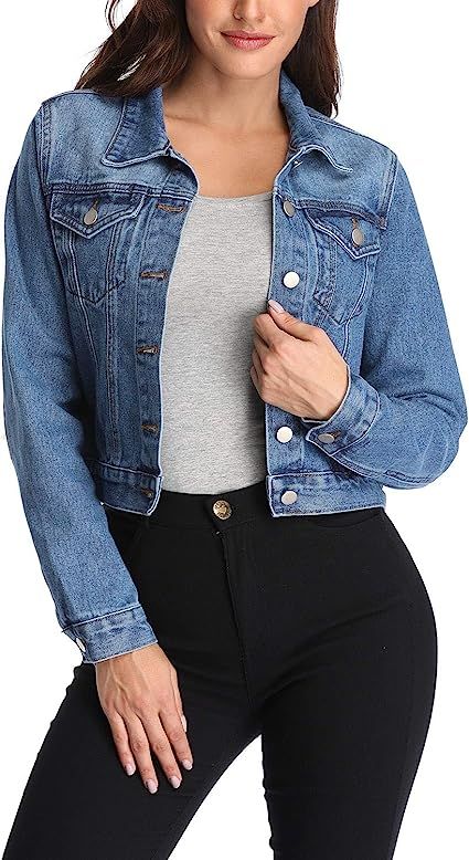 andy & natalie Women's Denim Jackets Oversize Long Sleeve Basic Button Down Jean Jacket with Pock... | Amazon (US)