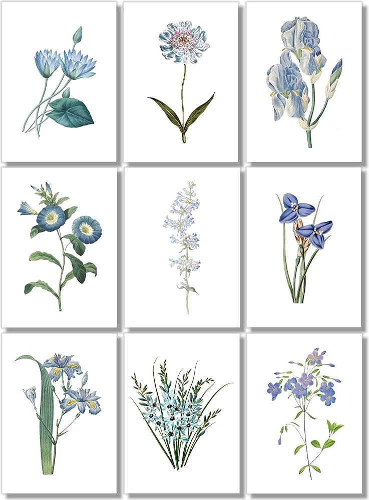 Blue Flower Wall Art - Vintage Floral Wall Decor - Botanical Prints - Unframed (5x7) | Amazon (US)