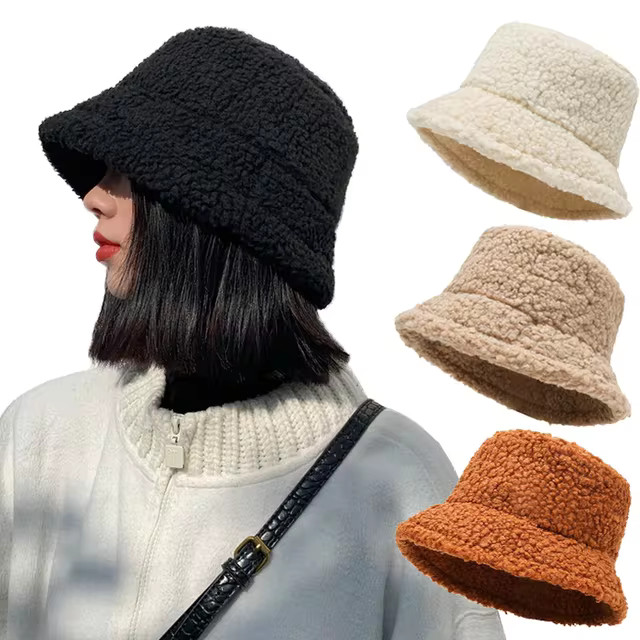 Winter Warm Bucket Hats Lamb Wool Faux Fur Fisherman Caps Women Thicken Plush Hats Outdoor Keep W... | AliExpress (US)