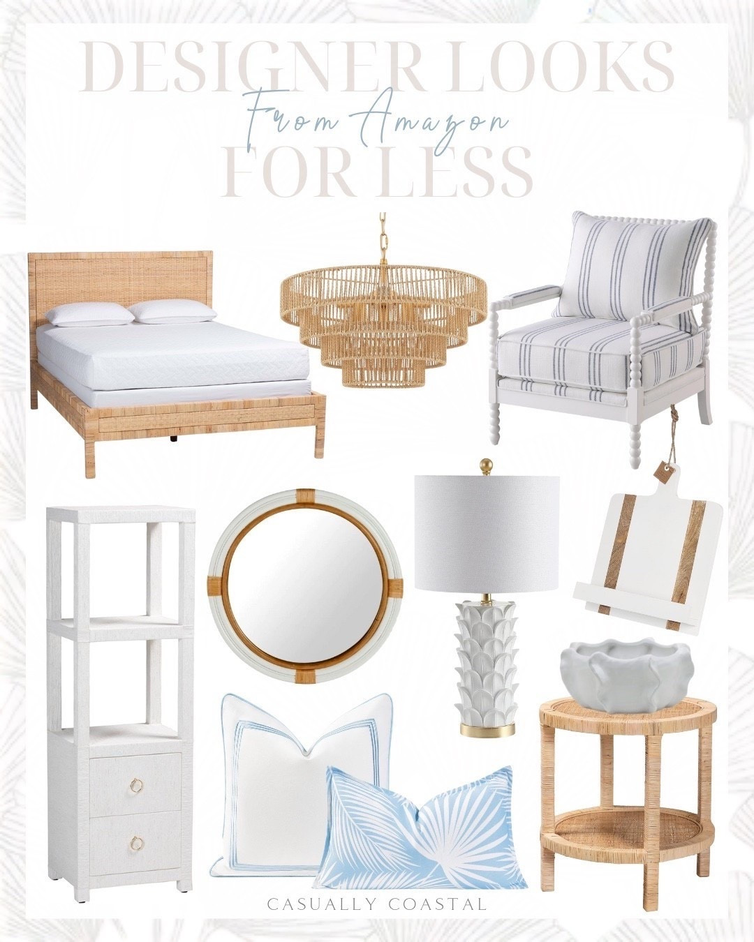 Designer Looks For Less From Amazon 

Amazon home decor, Amazon chair, Amazon bed, coastal bed, coastal chair, coastal chandelier, coastal pillow covers, Amazon pillow covers, Amazon side table, Amazon lamp, coastal lamp, rattan bed, tall storage cabinet, rattan 2 tier end table, upholstered accent chair, outdoor pillow cover, lumbar pillow cover, mud pie white wood cookbook holder, ceramic bowl vase, rattan pendant light, nautical rattan wall mirror, white and gold lamp 

#LTKHome