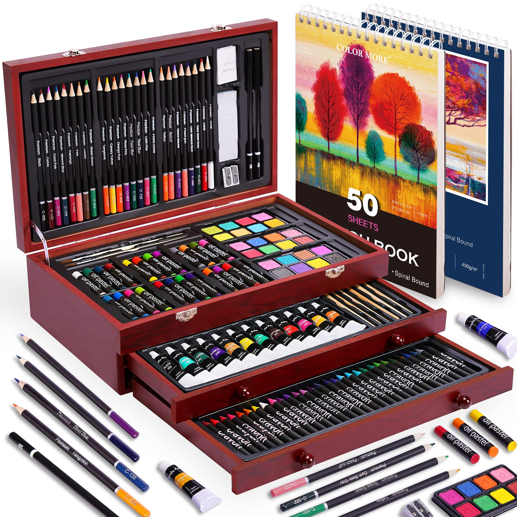 Color More 175 Piece Deluxe Art Set with 2 Drawing Pads, Acrylic Paints, Crayons, Colored Pencils... | Amazon (US)