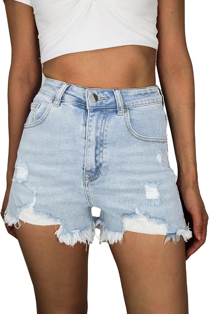 VAYEAH Jean Shorts Womens High Waisted Ripped Denim Shorts | Amazon (US)
