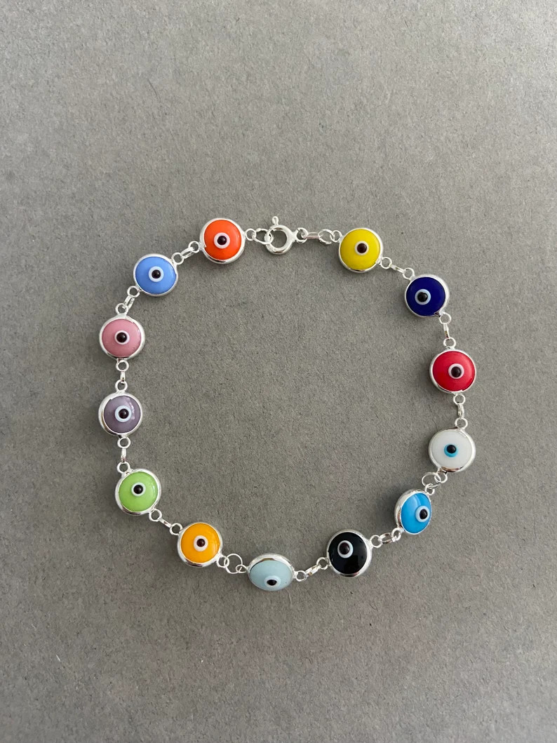 Sterling Silver Evil Eye Bracelet Chain Bracelet Sterling Silver - Etsy | Etsy (US)