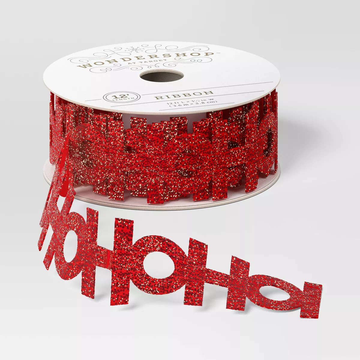1.5" Felt 'Ho Ho Ho' Print Christmas Ribbon 12' Red - Wondershop™ | Target