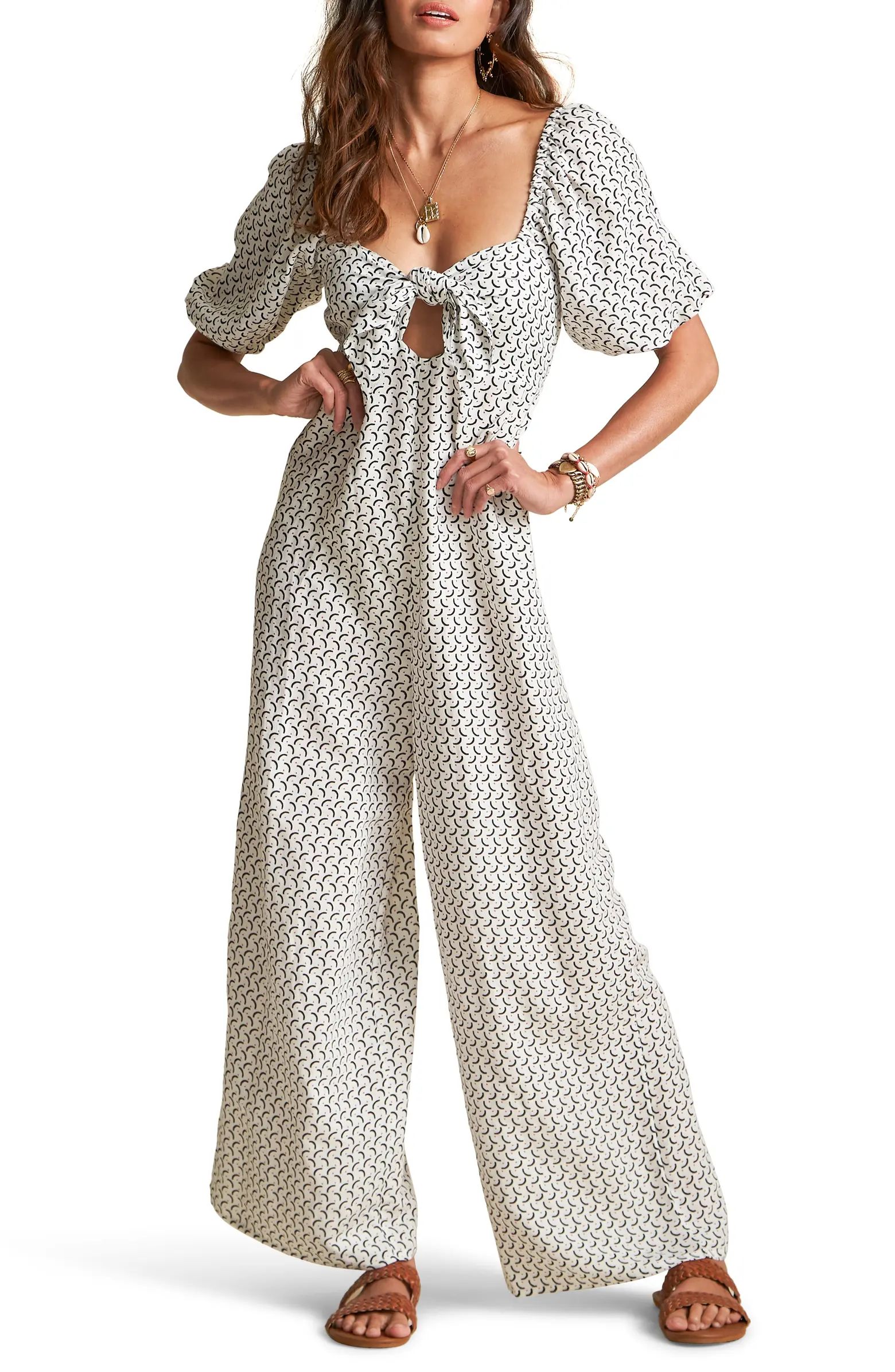 x Sincerely Jules Shout It Out Geo Print Wide Leg Linen Blend Jumpsuit | Nordstrom