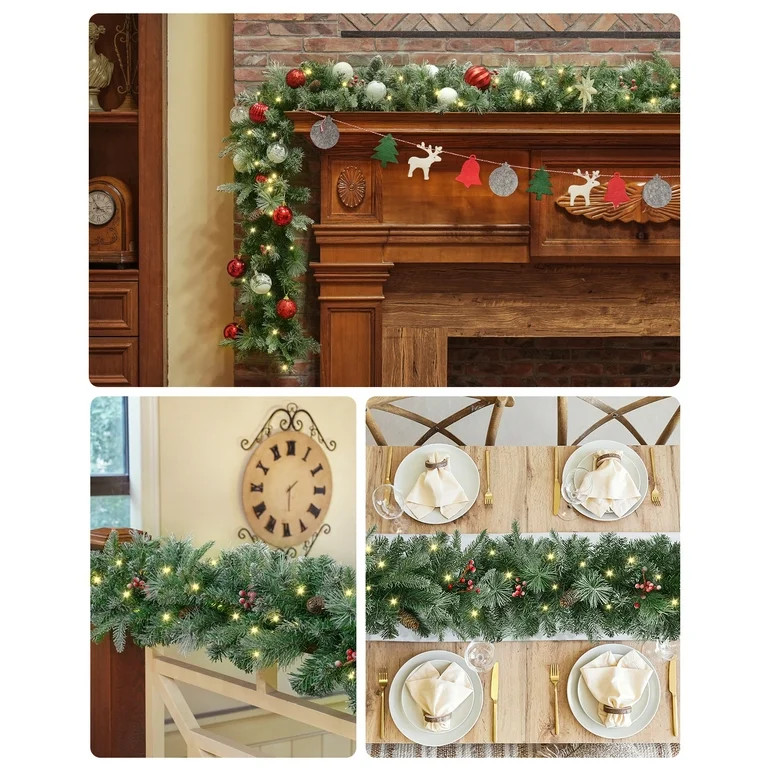 OasisCraft Pre-lit Christmas Garland, Battery Operated with LED Lights, Xmas Garland with Snow Pi... | Walmart (US)