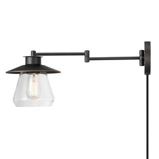 Nate 1-Light Oil Rubbed Bronze Plug-In or Hardwire Wall Sconce with Clear Glass Shade | The Home Depot