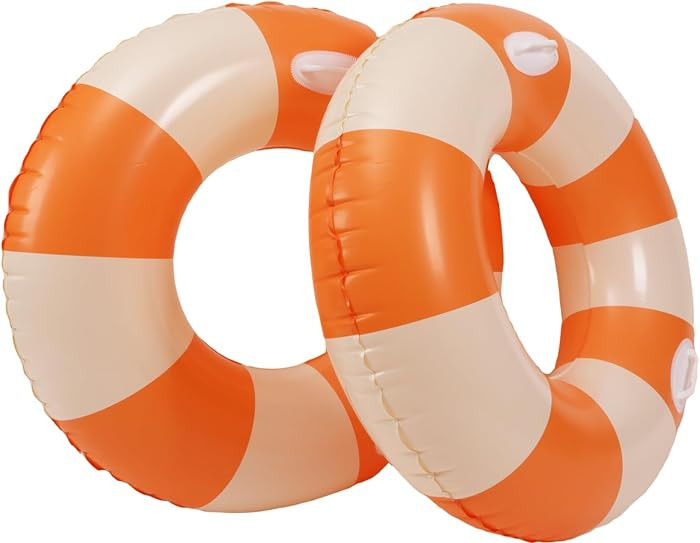 2PCS XL Stripe Pool Swim Ring with Handles Inflatable Pool Floats 45 Inch Water Fun Large Adult S... | Amazon (US)