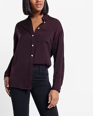 Satin One Pocket Pearl Button Boyfriend Shirt | Express