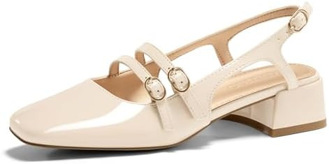 Coutgo Women's Mary Jane Chunky Low Heels Slingback Pumps Closed Square Toe Wedding Dress Shoes | Amazon (US)