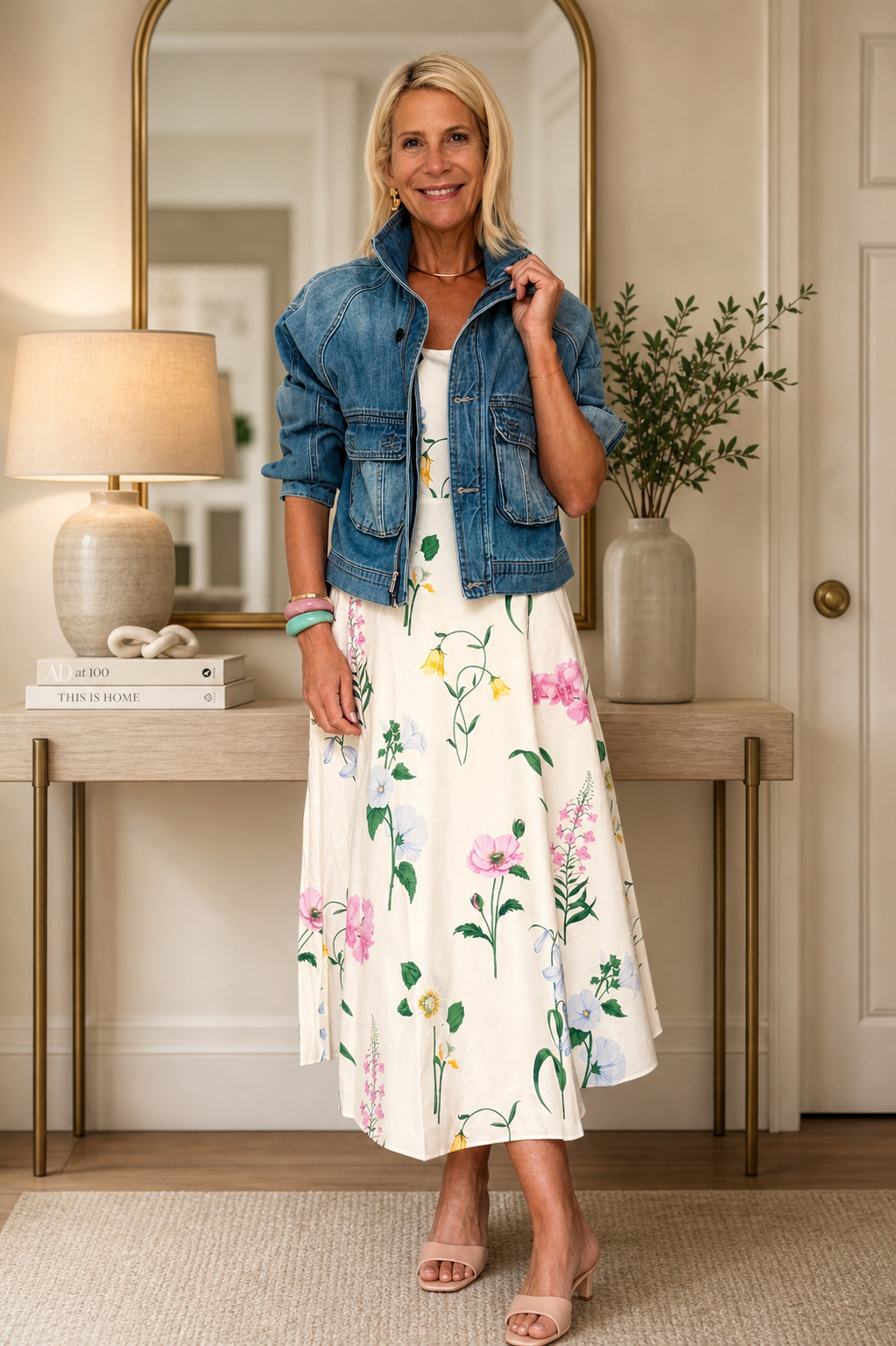 Floral Midi Dress with Denim Jacket Outfit Idea 

 #LTKootd #LTKSeasonal #LTKOver40
