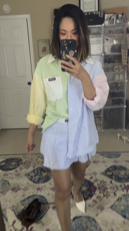 It’s the cutest matching set of a buttoned down shirt and pleated skirt with shorts built in. The pastel color combo is what makes it super pretty and feminine. 

It runs true to size. I am wearing a small (4) the skirt is quite short, but it has built-in shorts underneath. The shirt is oversized. I can them separately or wear them together! Adding a cute thank top and wear the shirt as an outerwear and it’s even cuter. 

#LTKFindsUnder50 #LTKSaleAlert