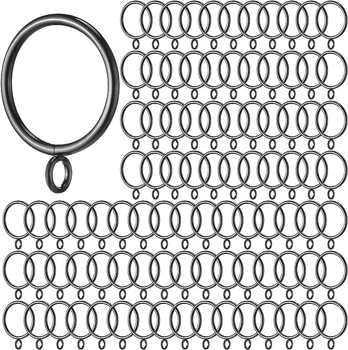 100 Pcs 1.5 Inches Inner Diameter Black Curtain Rings with Eyelet, Metal Eyelet Drapery Rings for... | Amazon (US)