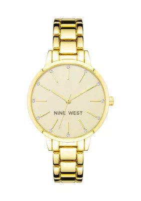 Nine West Quartz Round Gold-Tone Alloy Metal Link Bracelet Watch, Gold | Belk