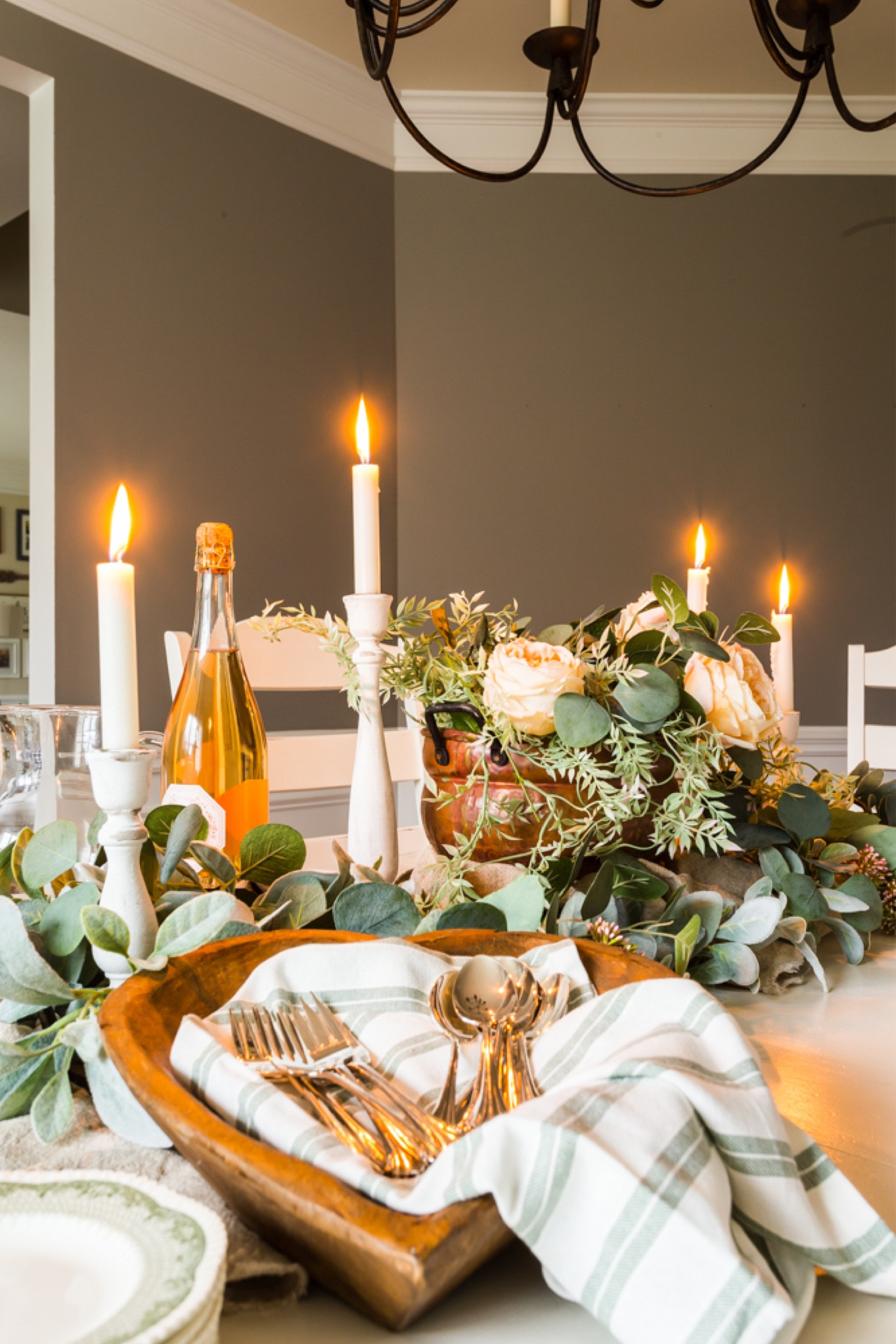 Set a beautiful table for Valentines or Galentines Day with soft green and pink faux stems. Perfect to last through the entire spring season. Copper planter and wood tray add warmth to this pretty tablescape. #springdecor #tablescape #diningroom

#LTKhome #LTKunder50 #LTKSeasonal
