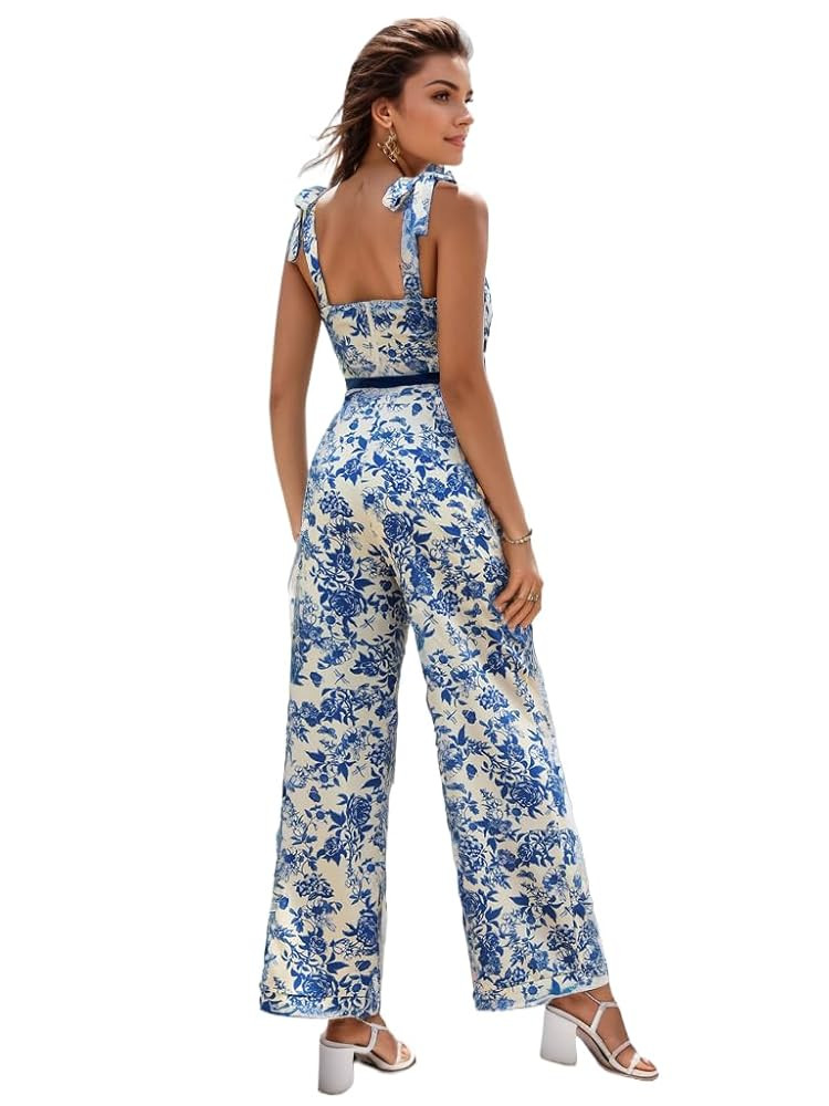 Floerns Women's 2 Piece Summer Outfit Floral Print Knot Shoulder Zip Back Crop Cami Top and Maxi ... | Amazon (US)
