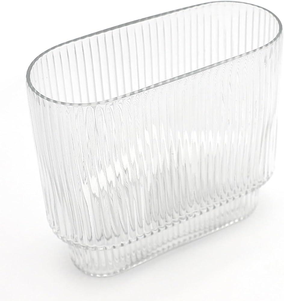Guang Mao Ribbed Glass Vase, Clear Glass Vase, Short Flower Vase for Centerpieces, Fluted Glass V... | Amazon (US)