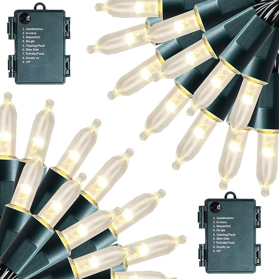 FUNPENY Battery Operated Christmas Mini String Lights, 2 Pack Total 100LED 32FT 8 Modes Waterproo... | Amazon (US)