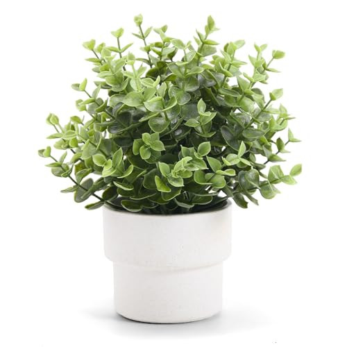 Coferset Small Fake Plants 7.45” Eucalyptus Potted Artificial Eucalyptus Plant for Home Bathroom Office Farmhouse Restroom Shelf Desk Mantel Coffee Table Decor (Green) | Amazon (US)